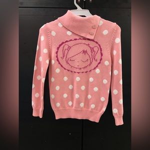 New girls polka knit blouse sweater sweatshirt pink white winter long sleeve